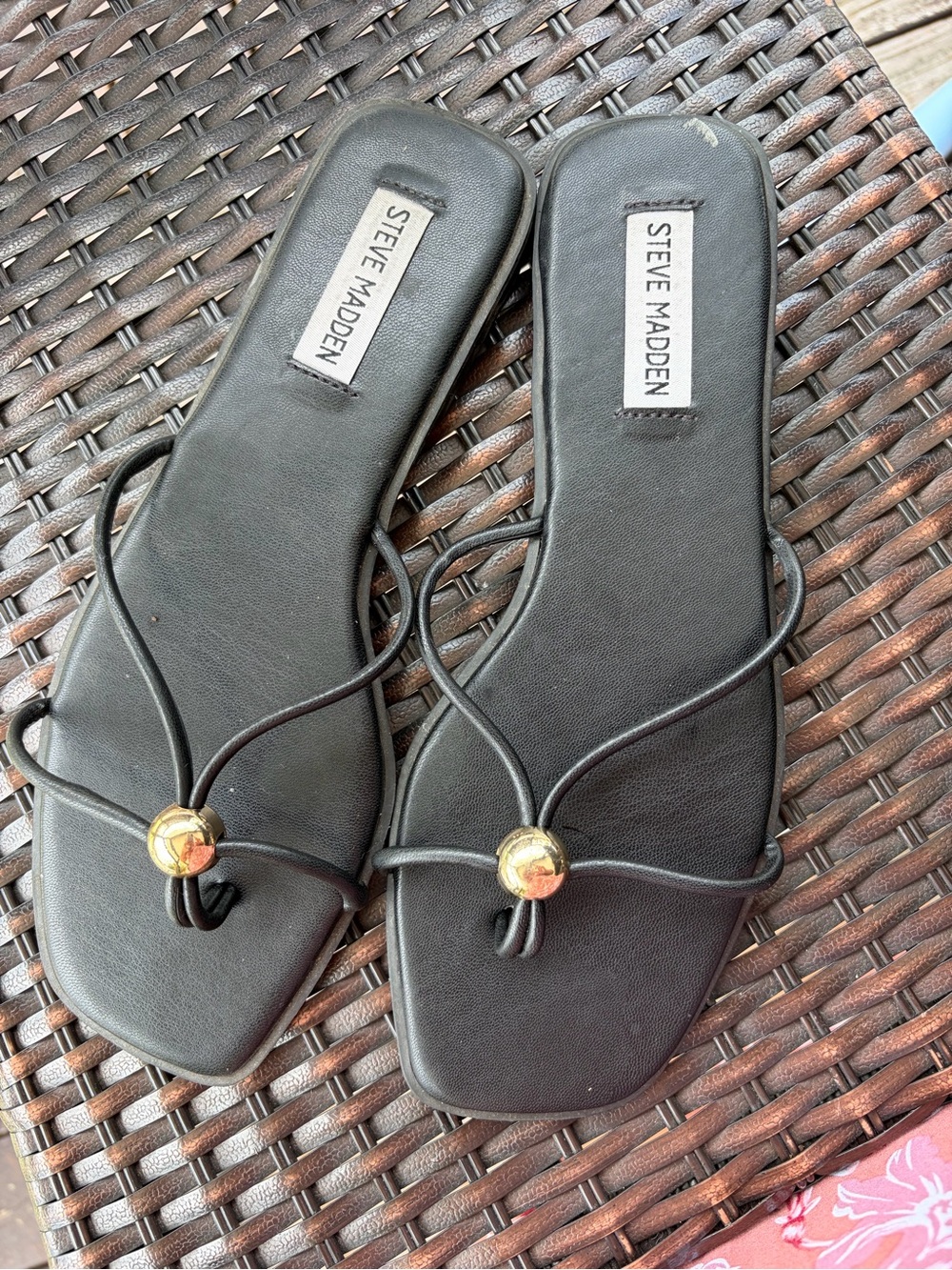 Steve Madden Black Strappy Sandals with Gold Accent